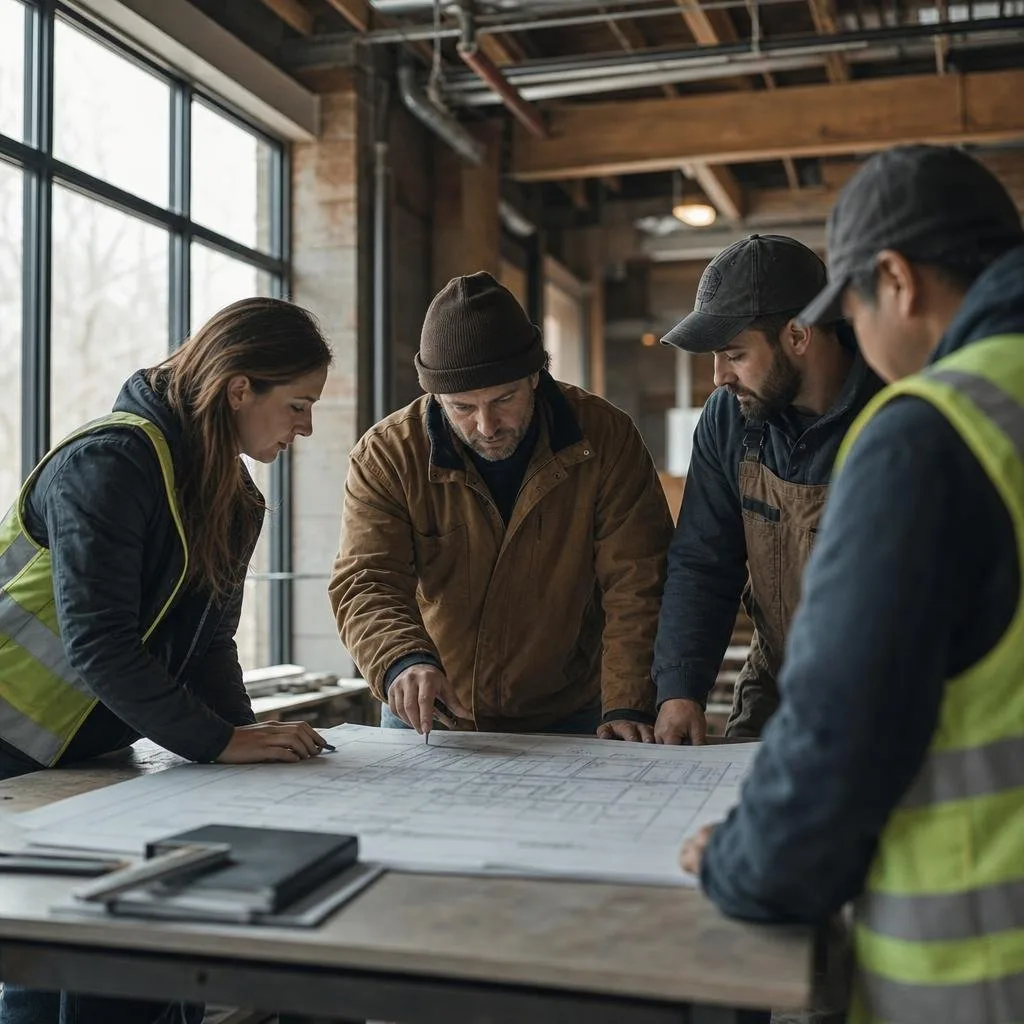 Construction company field office and crew